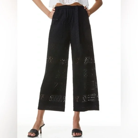 Alice + Olivia Black Wide-Leg Lace Pants - Picture 2 of 5